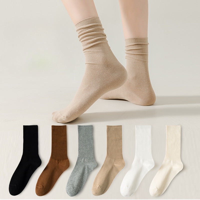 Women's Solid Color Mid-Calf Socks with Double Stitching