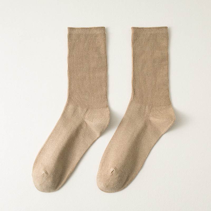 Women's Solid Color Mid-Calf Socks with Double Stitching