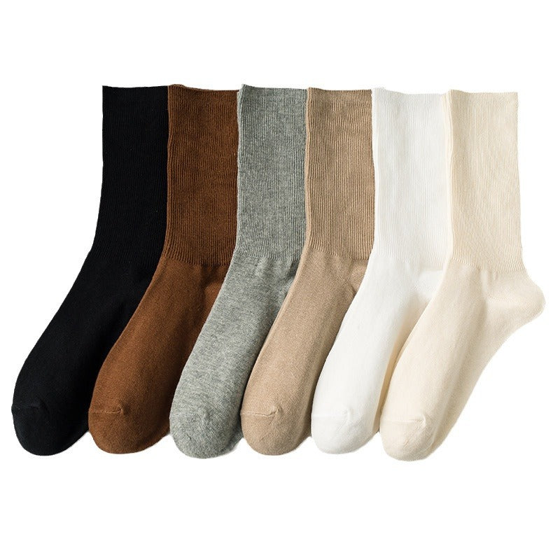 Women's Solid Color Mid-Calf Socks with Double Stitching