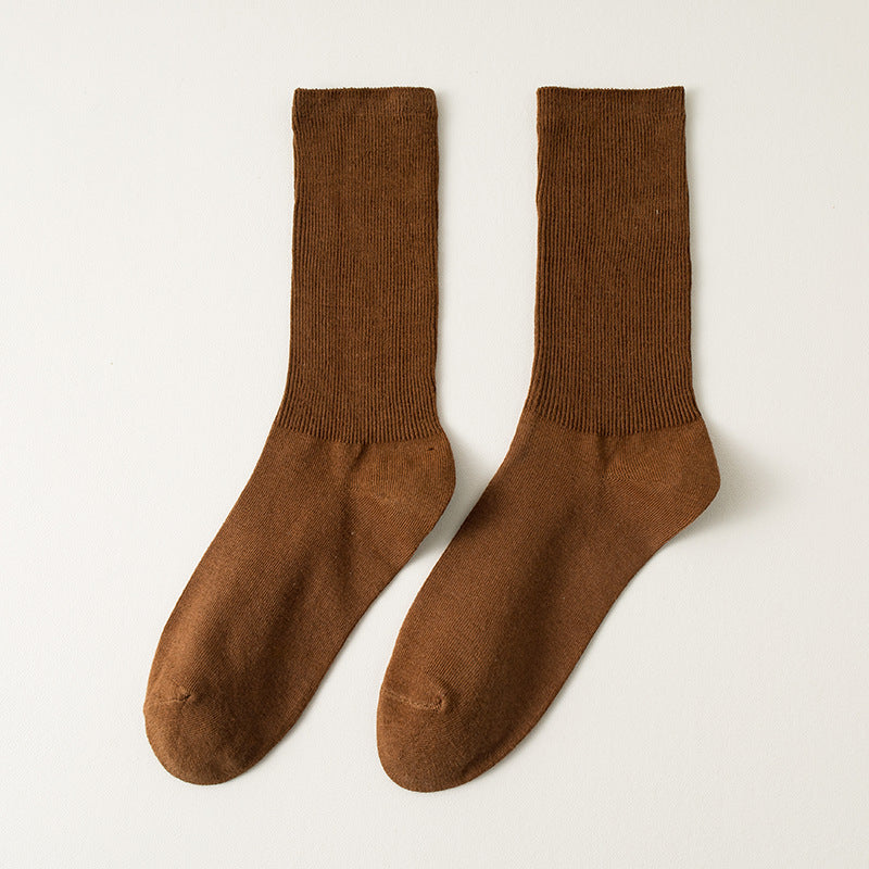 Women's Solid Color Mid-Calf Socks with Double Stitching