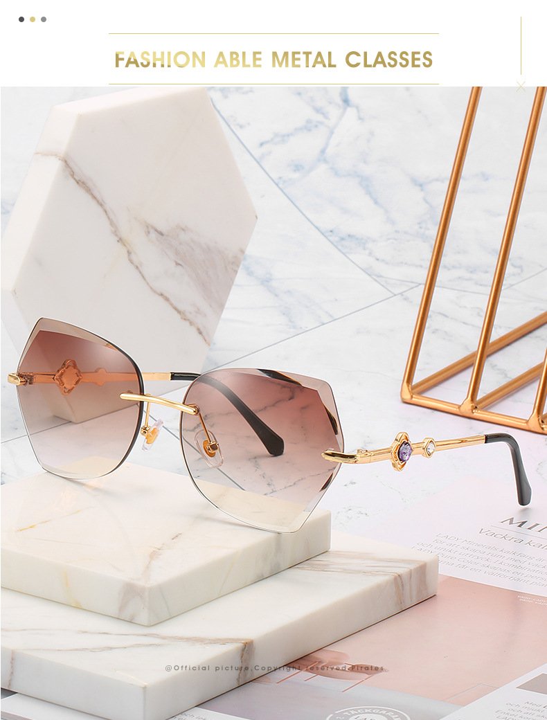 2021 cross border new rimless sunglasses, European and American trends, diamond rimmed glasses, fashion and exquisite trimming Sunglasses