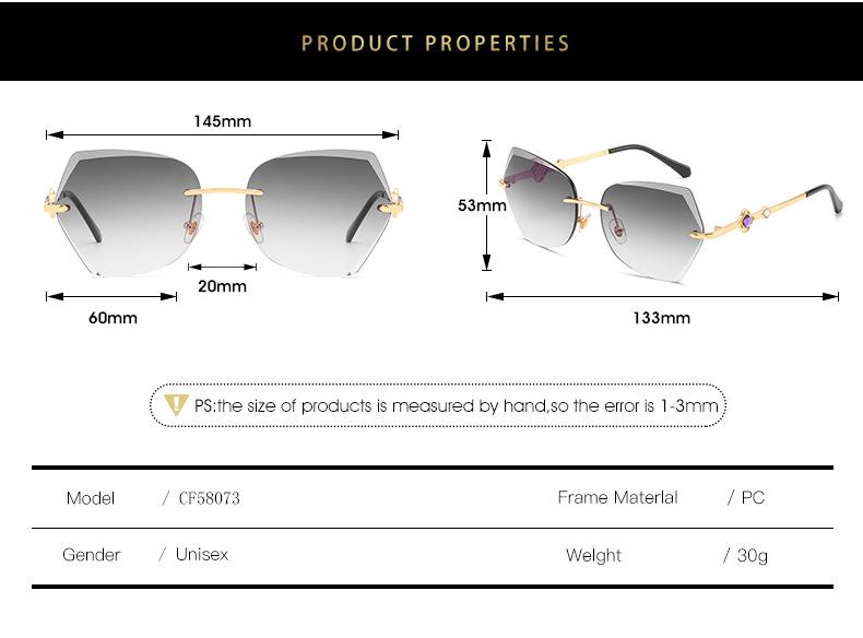 2021 cross border new rimless sunglasses, European and American trends, diamond rimmed glasses, fashion and exquisite trimming Sunglasses