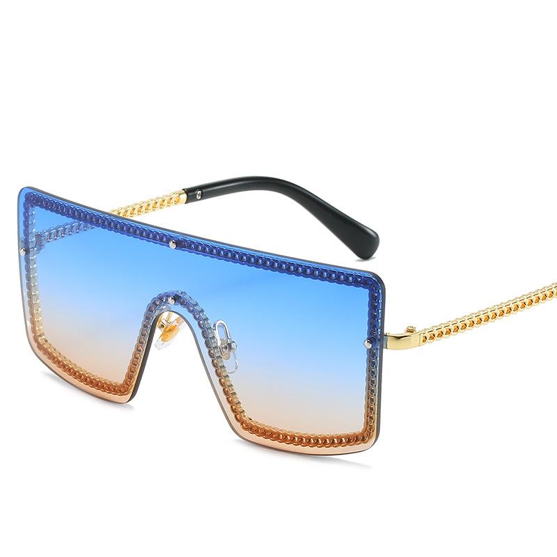 Cross-border new conjoined sunglasses European and American trend personality one glasses female small fragrant chain big frame sunglasses