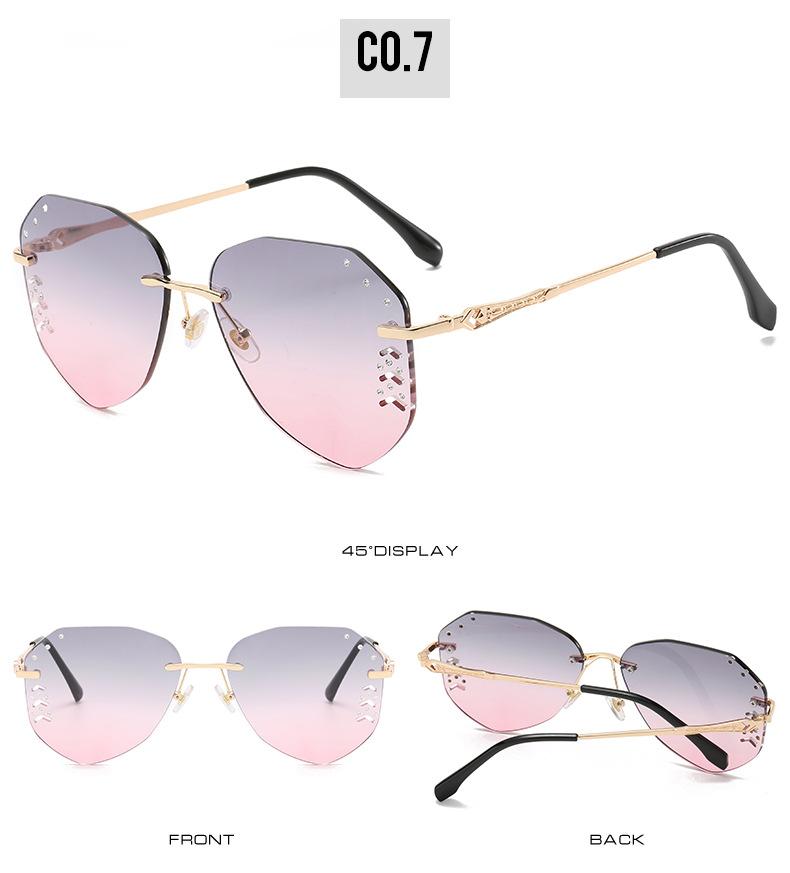 2020 new frameless sunglasses fashion personality diamond trimming pilot sunglasses female gradient glasses