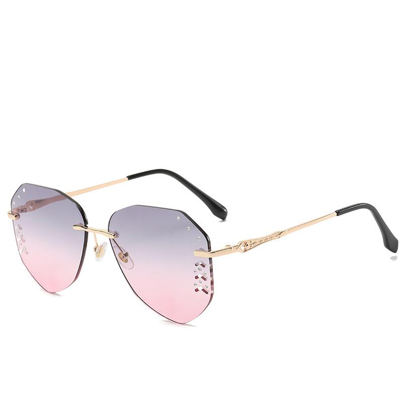 2020 new frameless sunglasses fashion personality diamond trimming pilot sunglasses female gradient glasses