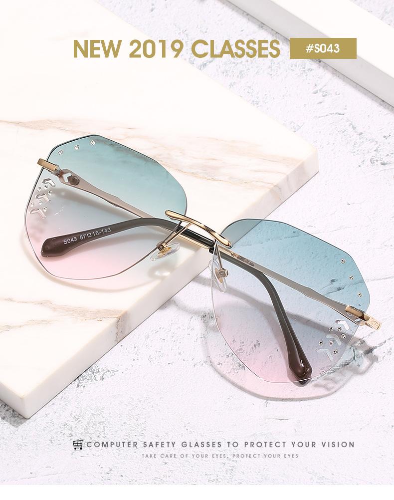 2020 new frameless sunglasses fashion personality diamond trimming pilot sunglasses female gradient glasses