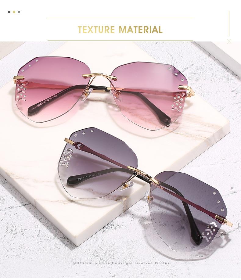 2020 new frameless sunglasses fashion personality diamond trimming pilot sunglasses female gradient glasses