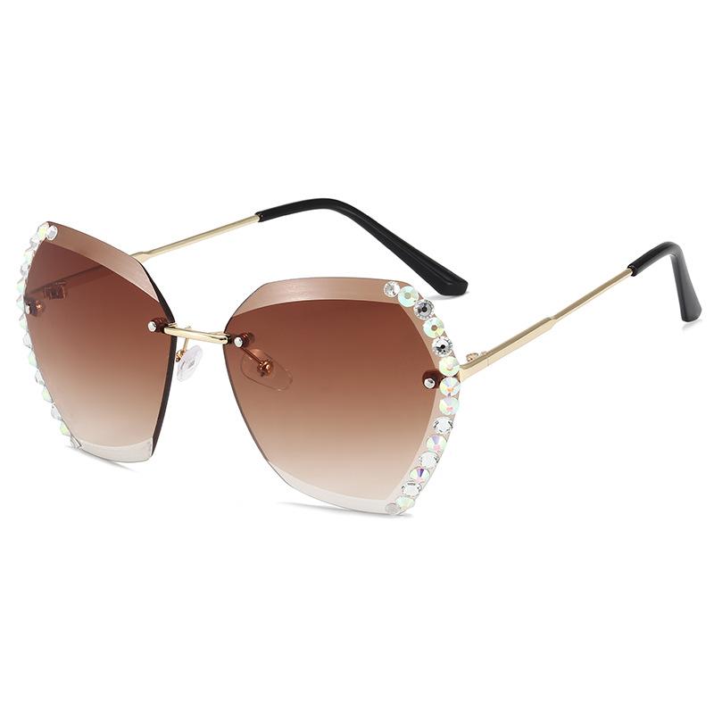 Retro Diamond Rimless Oversized Sun Glasses