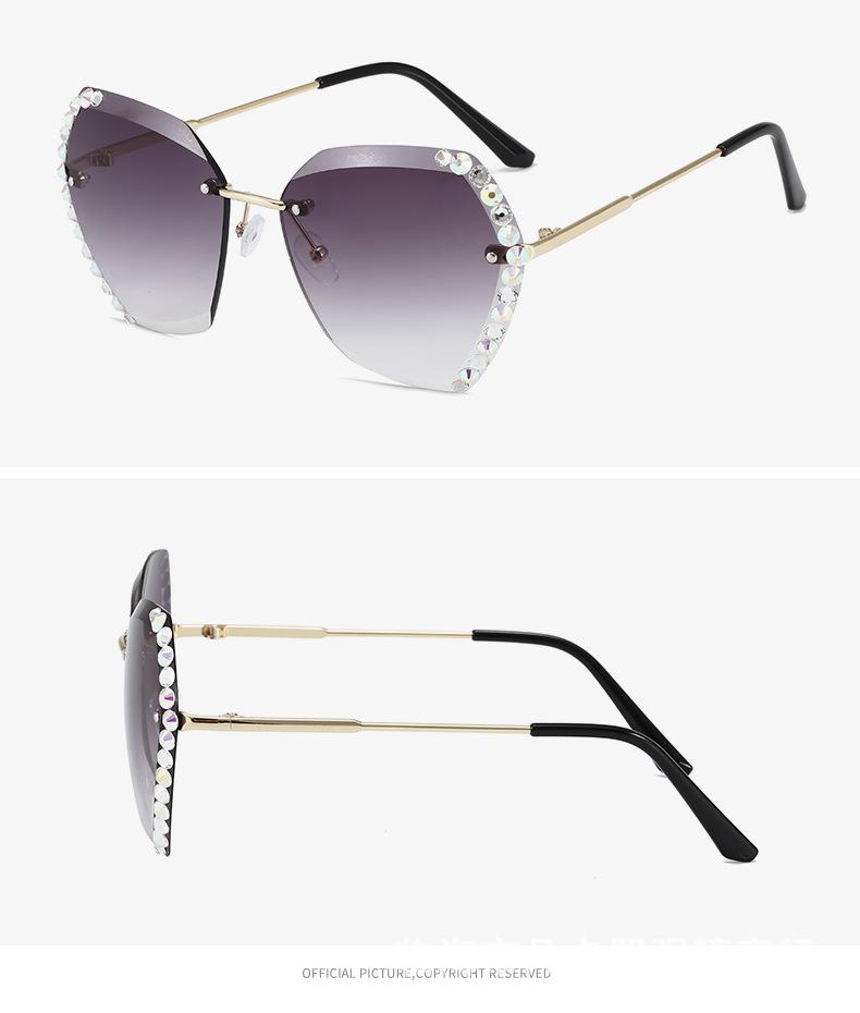 Retro Diamond Rimless Oversized Sun Glasses