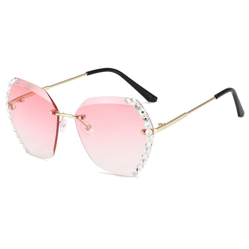 Retro Diamond Rimless Oversized Sun Glasses