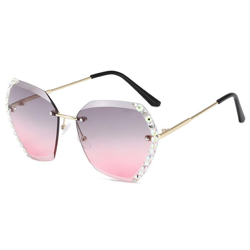 Retro Diamond Rimless Oversized Sun Glasses