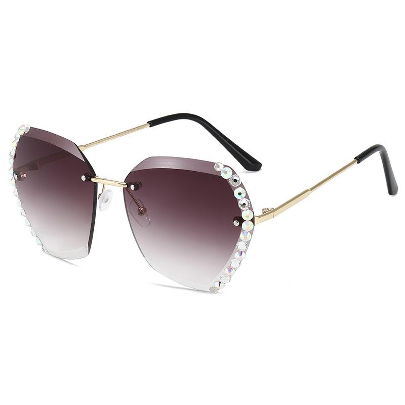 Retro Diamond Rimless Oversized Sun Glasses