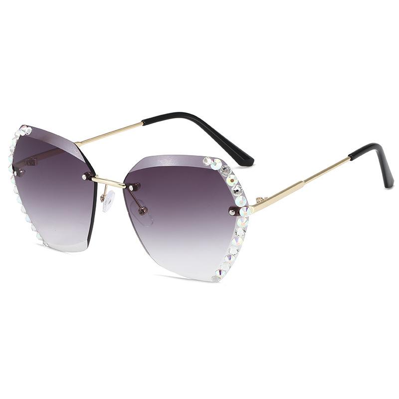 Retro Diamond Rimless Oversized Sun Glasses