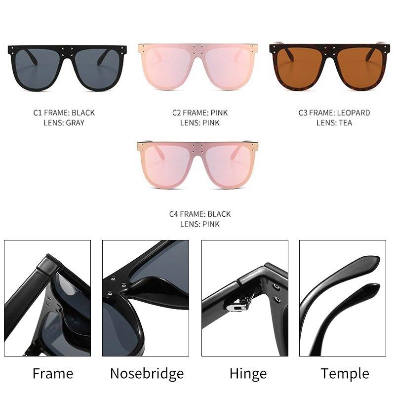 Fashion Unique Rivet Square Sunglasses Women Designer Flat Top Oversized Pink Sun Glasses