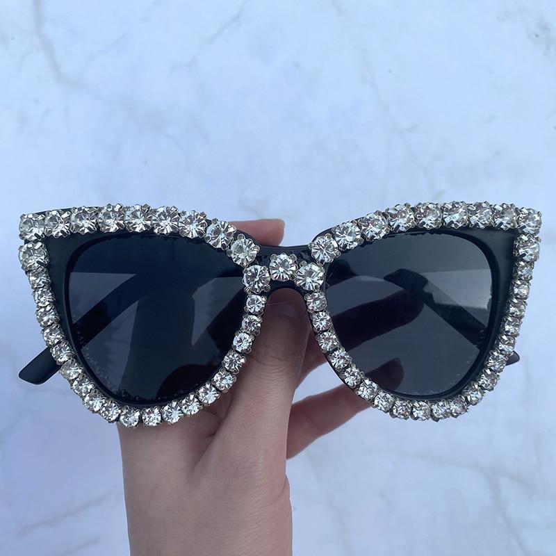 Vintage Fashion Luxury Cat Eye Diamond Crystal Rhinestone Frame Brand Designer Sun Glasses