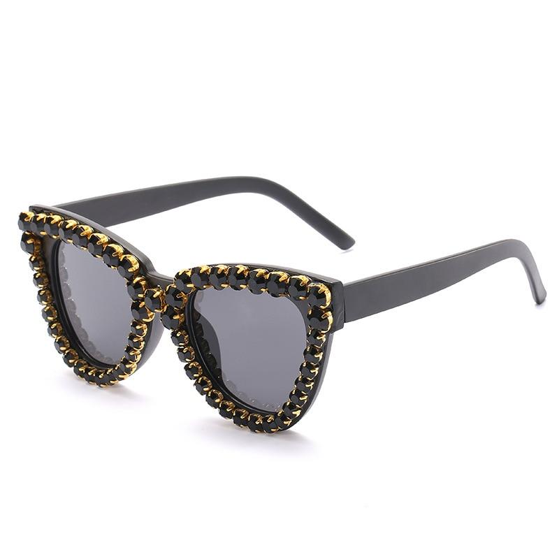 Vintage Fashion Luxury Cat Eye Diamond Crystal Rhinestone Frame Brand Designer Sun Glasses