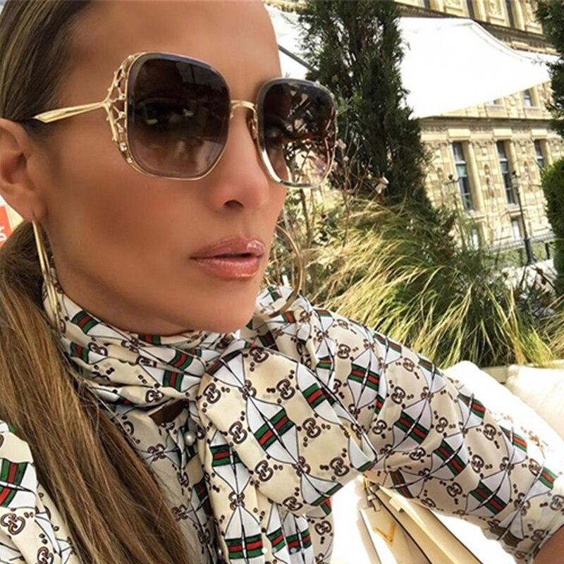 New luxury diamond trendy woman personality big frame fashion square ray empty sunglasses