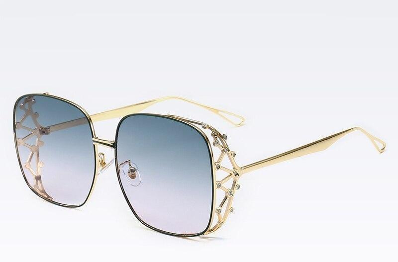 New luxury diamond trendy woman personality big frame fashion square ray empty sunglasses