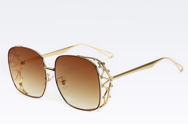 New luxury diamond trendy woman personality big frame fashion square ray empty sunglasses