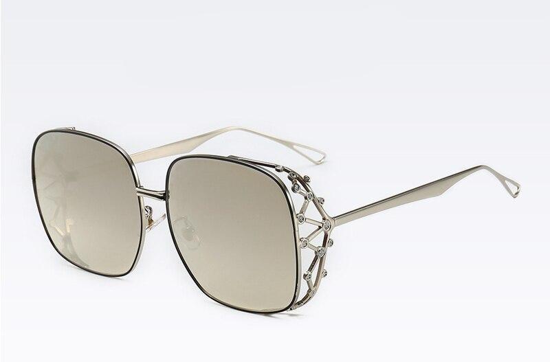 New luxury diamond trendy woman personality big frame fashion square ray empty sunglasses