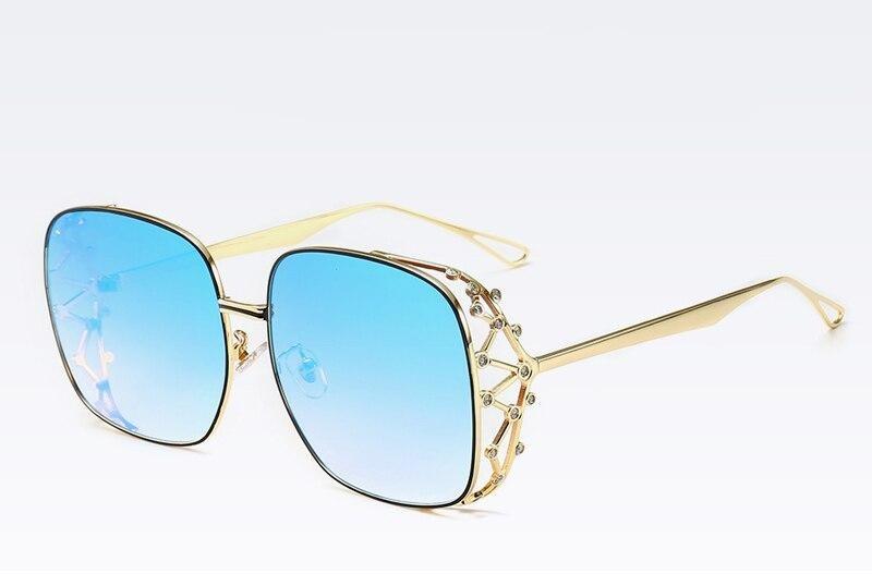 New luxury diamond trendy woman personality big frame fashion square ray empty sunglasses