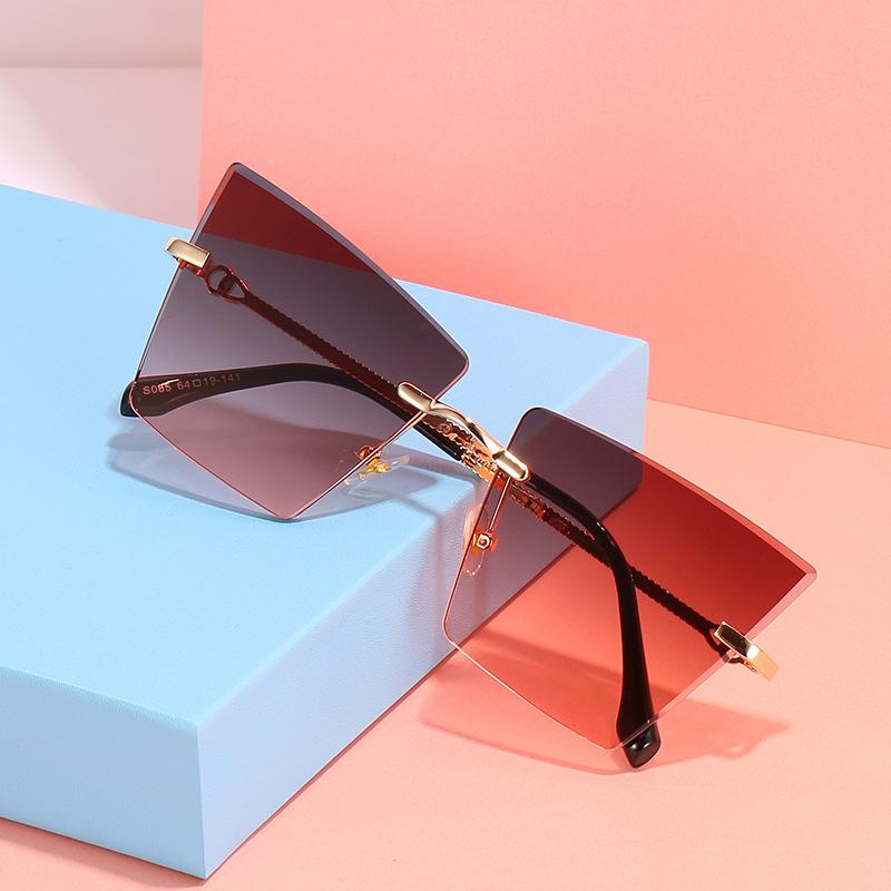 2021 new rimless Sunglasses European and American personality cat's Eye Sunglasses