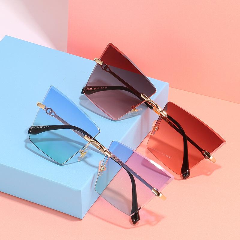 2021 new rimless Sunglasses European and American personality cat's Eye Sunglasses