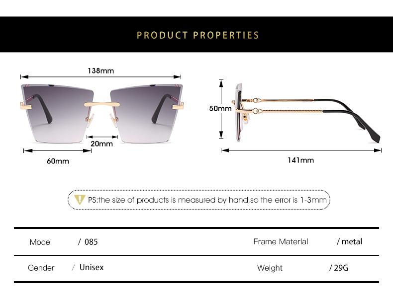 2021 new rimless Sunglasses European and American personality cat's Eye Sunglasses