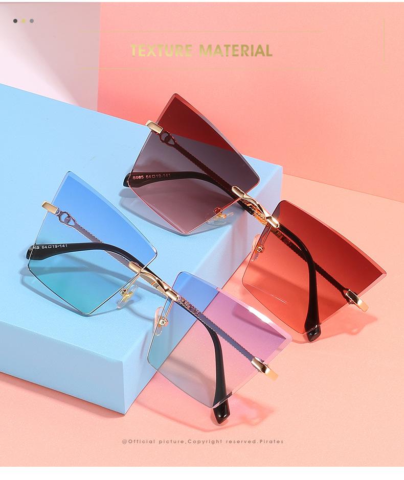 2021 new rimless Sunglasses European and American personality cat's Eye Sunglasses