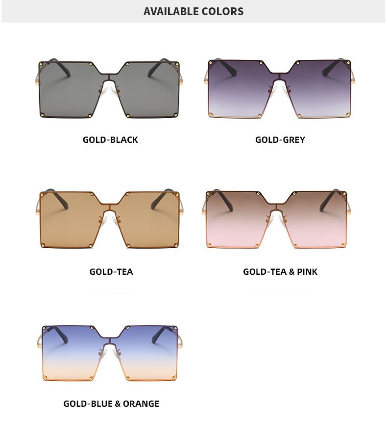 2021 Oversize Rimless Square Women Men One Piece Retro Sunglasses UV400