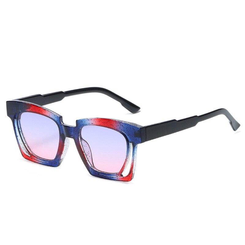 Blue Red Square Sunglasses 2021 Fashion Women's Vintage Shades