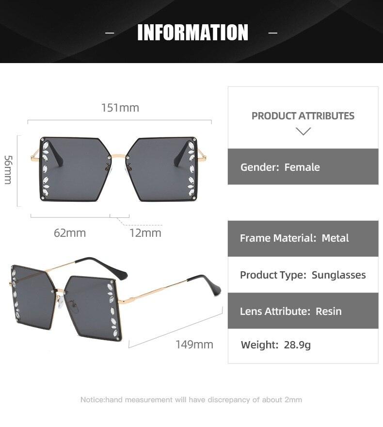 Oversized Rimless Square Diamond Sunglasses Women Glasses UV400