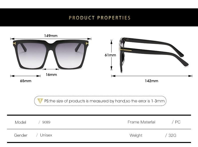 Square Sunglasses Women Men 2021 Oversize TF Black Gradient Glasses