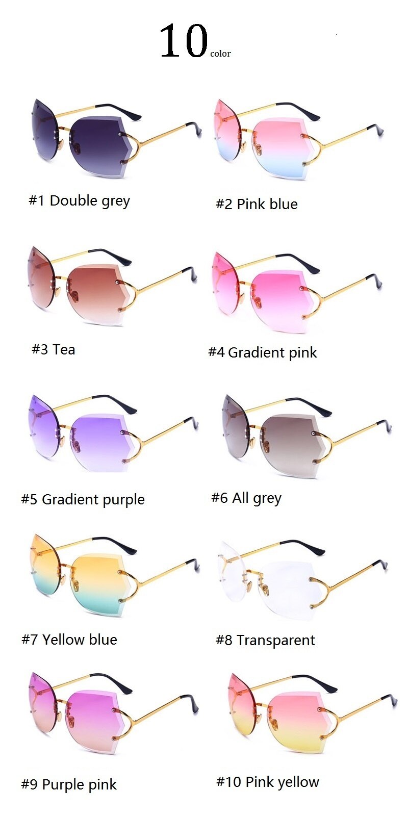 Cat Eye Eyeglasses Women Sunglasses Rimless Clear Eyewear Frame Purple Gradient Elegant Optics Rimless Lady Oversized lunette