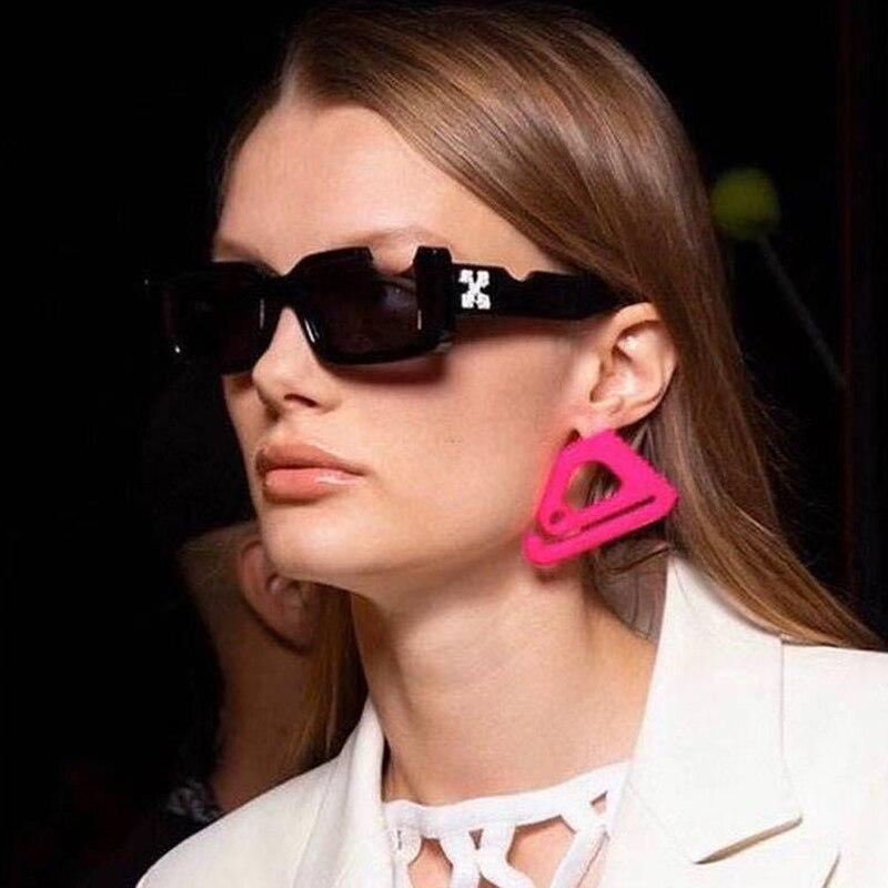 2021 Vintage Rectangle Notch Women Men Sunglasses Black Pink Lenses