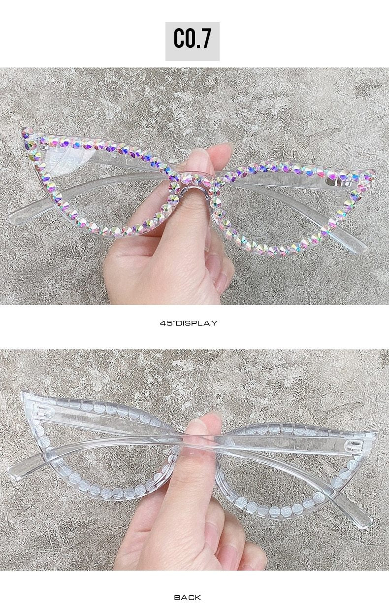 Diamond Rimless Cat eye Sunglasses Women New Rhinestone One Piece Sun Glasses Female Fashion Eyeglasses UV400 O650