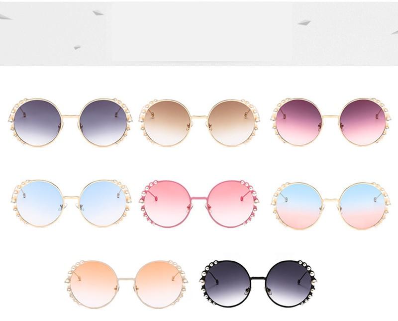 Venetian Round Gradient Pearl Sunglasses Women Brand Eyewear Fashion Design Metal Frame Sun Glasses