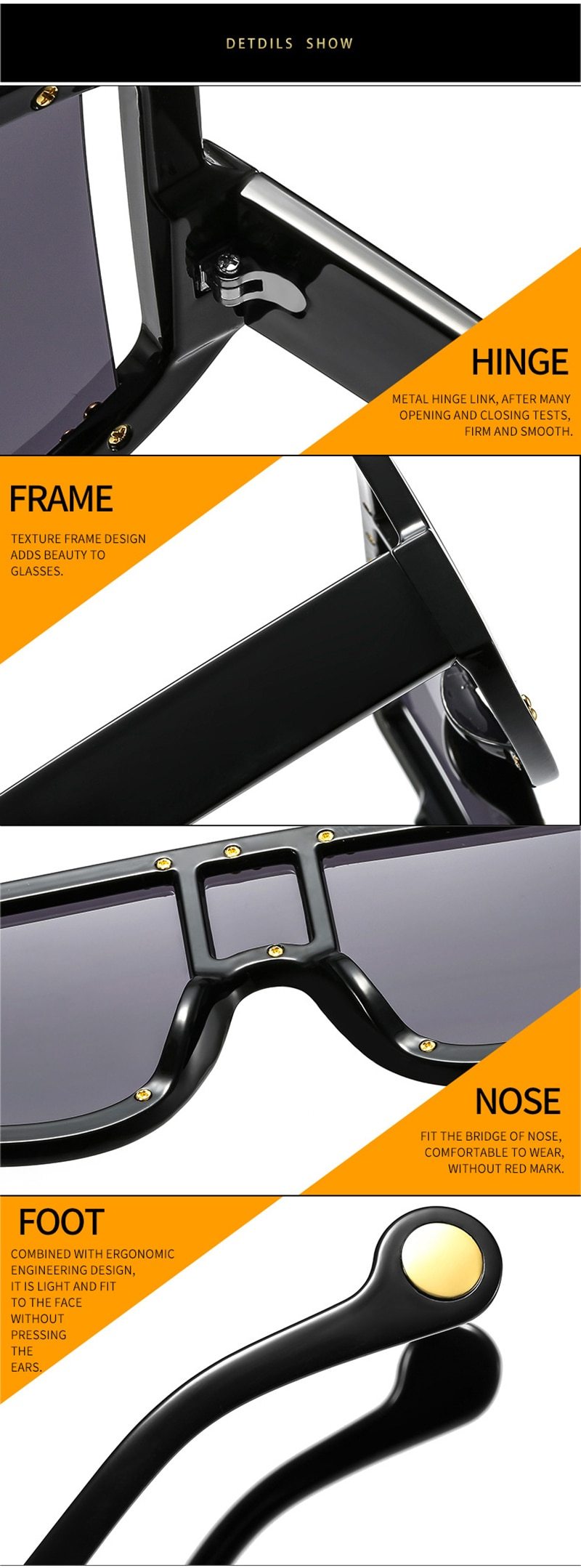 Retro Oversized Square Women Sunglasses Brand Designer Fashion Gradient One Piece Rivets Sun Glasses Men Shades UV400