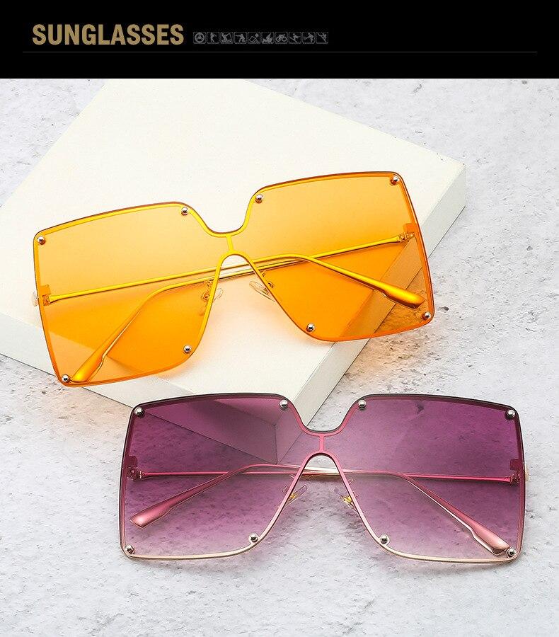 Fashion Square Sunglasses Women Designer 2021 Trend New Alloy Frame Oversize Gradient Shades