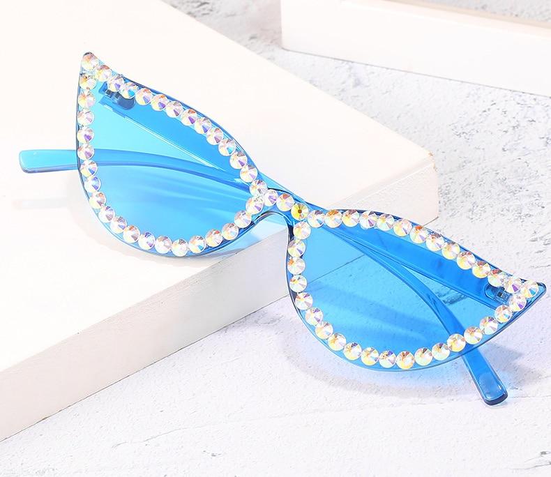 Diamond Rimless Cat eye Sunglasses Women New Rhinestone One Piece Sun Glasses Female Fashion Eyeglasses UV400 O650