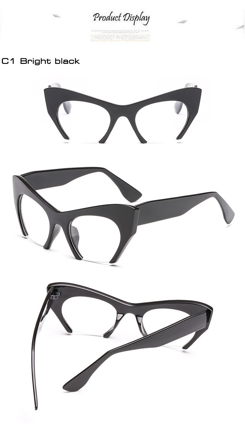 Fashion Retro Half frame Cat eye Women Glasses Frame Can Be Equipped with Myopia Prescription Lens Men Glasses Frame