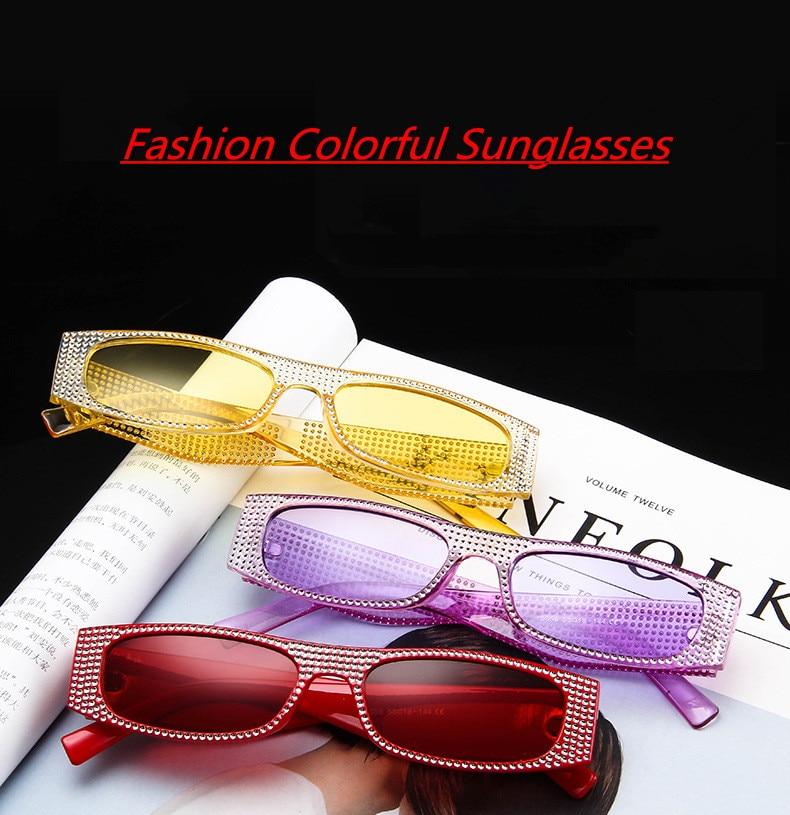 Small Square Women Imitation Diamond Evening Sunglasses