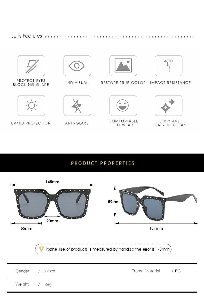 New Fashion Square Brand Designer Retro Steampunk Style Glasses Personality Oversized Sun Glasses