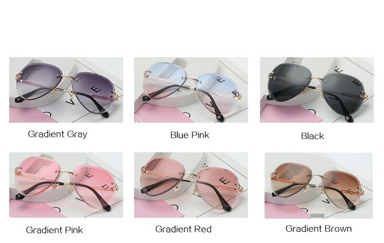 Rimless Sunglasses Metal Gradient Shades Cutting Lens Goggles UV400