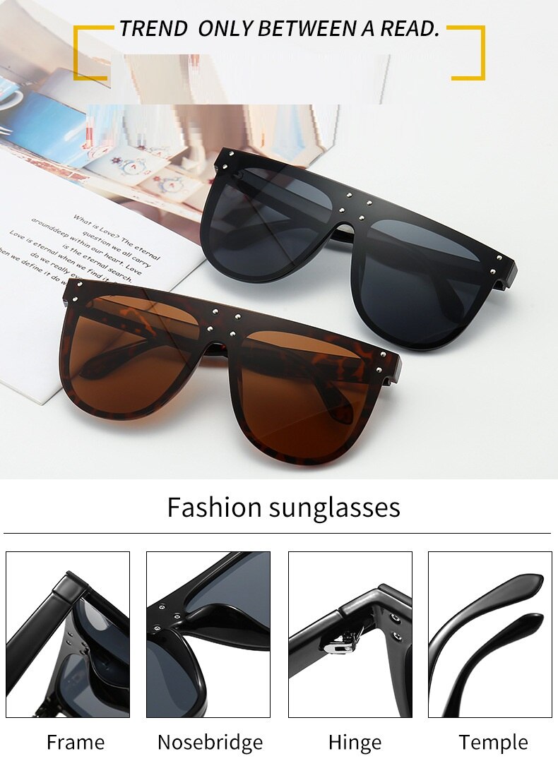 Fashion Unique Rivet Square Sunglasses Women Designer Flat Top Oversized Pink Sun Glasses