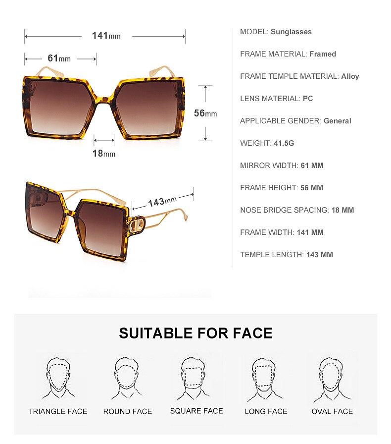 Fashion Protable Big Square Women Gradient Sunglasses