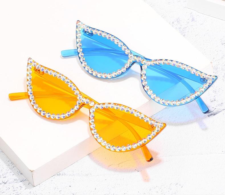 Diamond Rimless Cat eye Sunglasses Women New Rhinestone One Piece Sun Glasses Female Fashion Eyeglasses UV400 O650