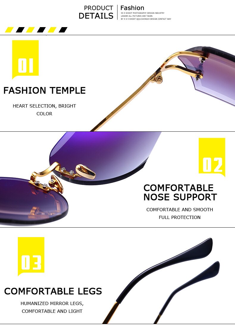 Cat Eye Eyeglasses Women Sunglasses Rimless Clear Eyewear Frame Purple Gradient Elegant Optics Rimless Lady Oversized lunette