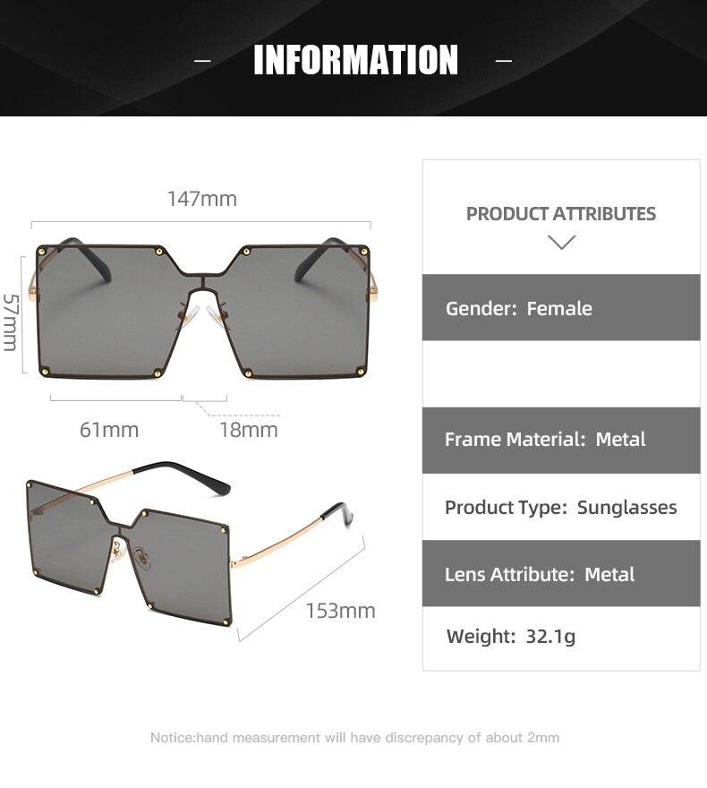 2021 Oversize Rimless Square Women Men One Piece Retro Sunglasses UV400