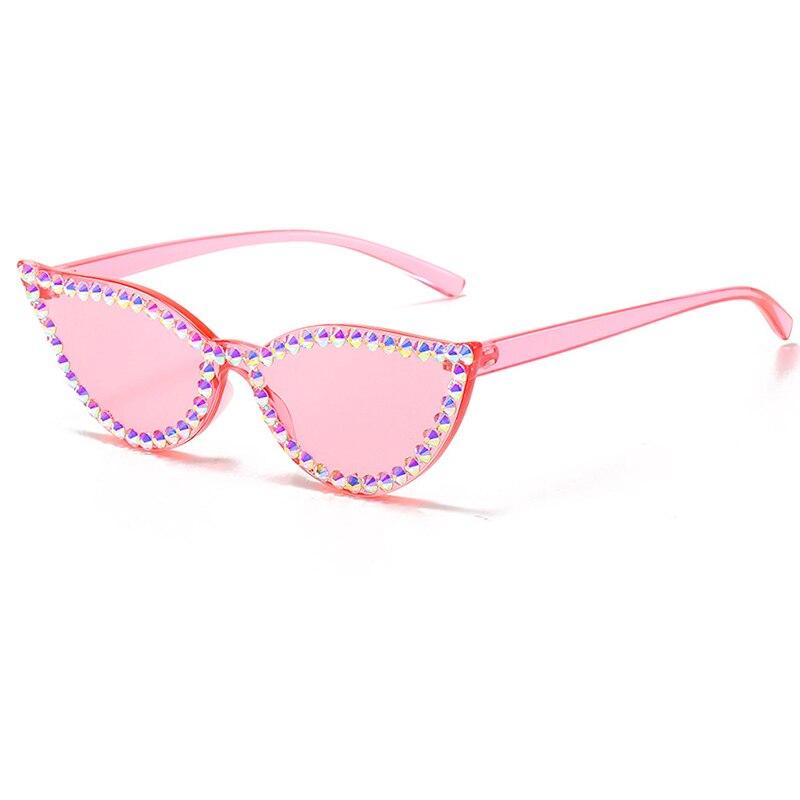 Diamond Rimless Cat eye Sunglasses Women New Rhinestone One Piece Sun Glasses Female Fashion Eyeglasses UV400 O650